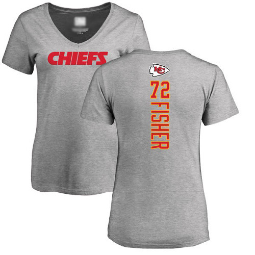 Women Football Kansas City Chiefs #72 Fisher Eric Ash Backer V-Neck T-Shirt->nfl t-shirts->Sports Accessory